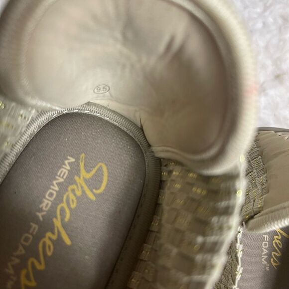 Skechers Parallel Beige /Gold Weave Wedge Peep Toe Sandals Shoes SZ9.5 - Picture 10 of 10